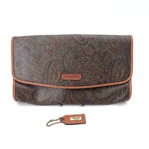 Vintage I Santi Leather Paisley Clutch Bag Handbag & Key Chain